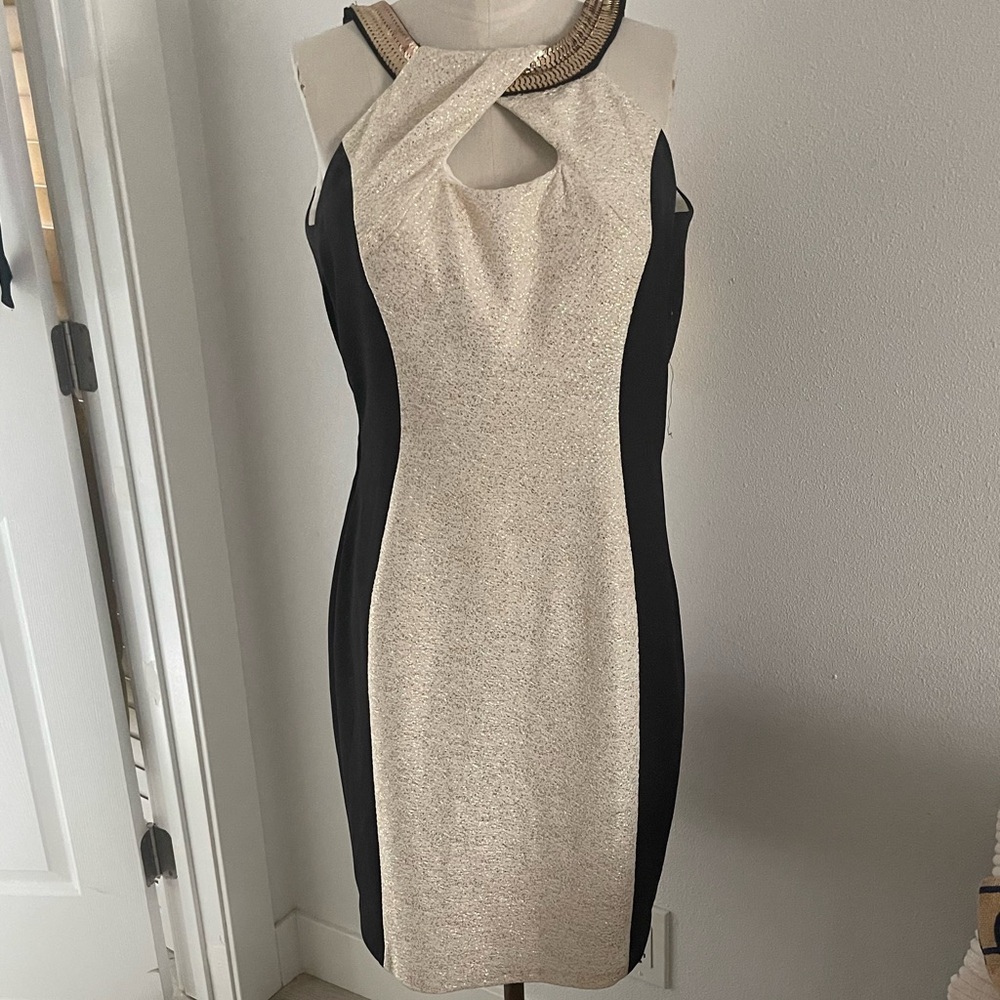 Gorgeous Sliming Grecian Jax Black & Cream Colorblock Midi Dress